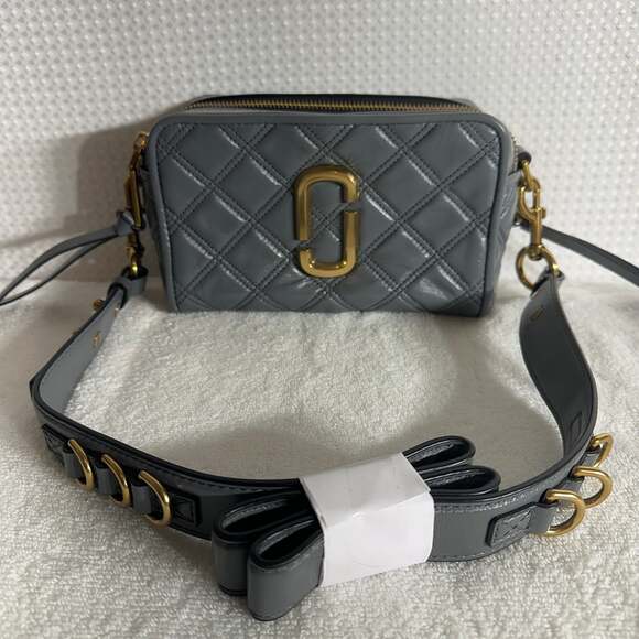 Marc Jacobs Handbags - Marc Jacobs The Quilted Softshot 21 Crossbody Camera Bag in Cement Grey Lambskin